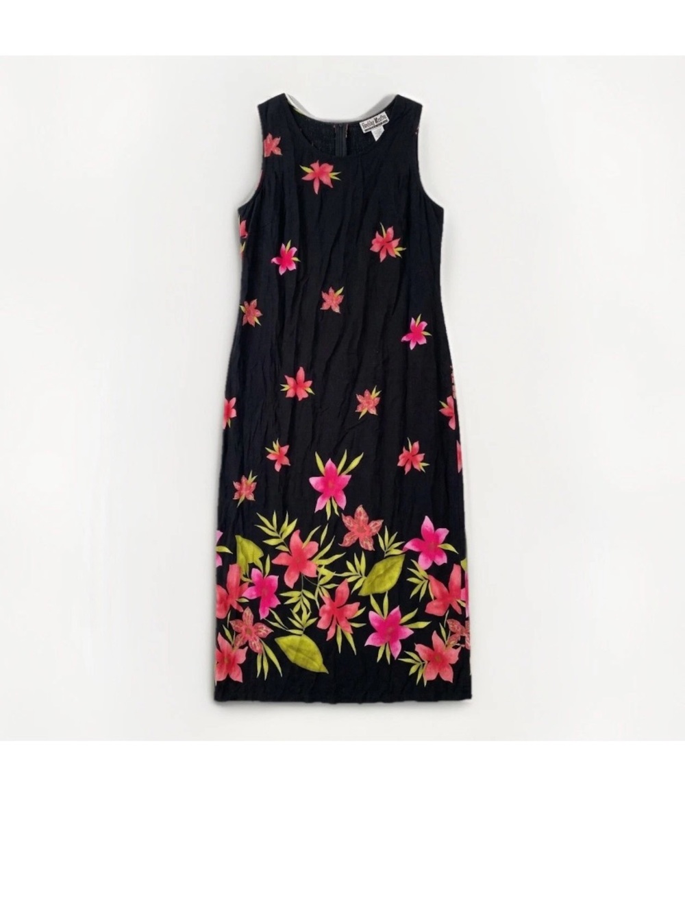 Sheri Martin Black Maxi Dress with Pink Floral & Lime Leaves Accent